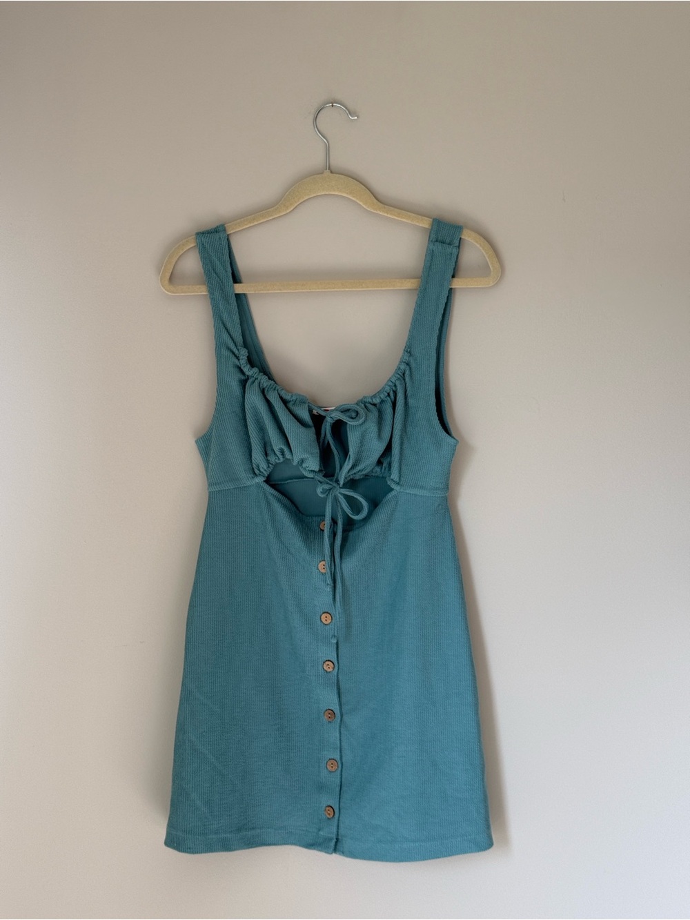 Free People Teal Tie-Front Button Mini Dress